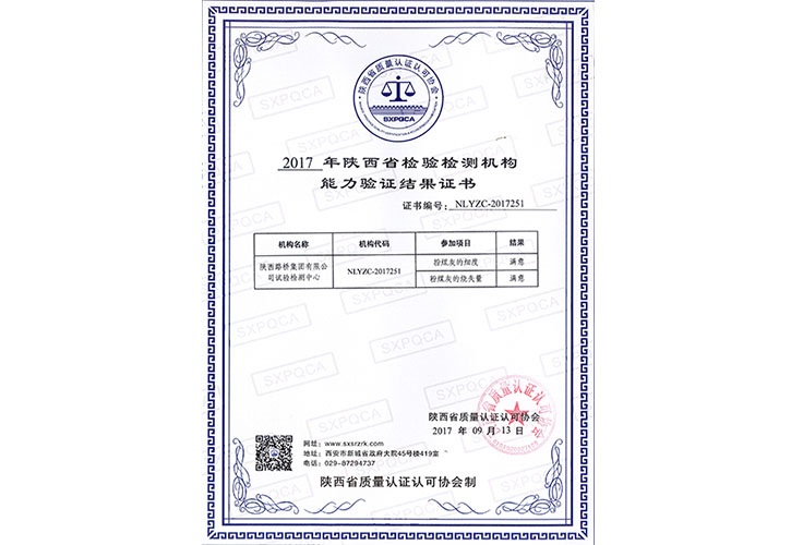 2017年度 能力验证结果证书