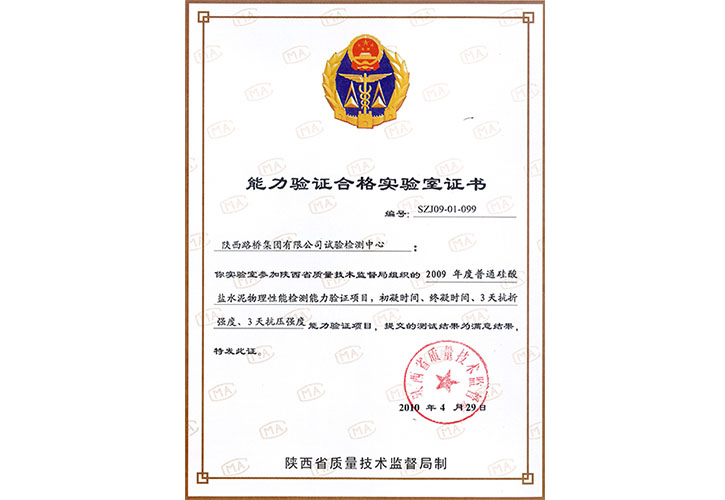 2009能力验证证书